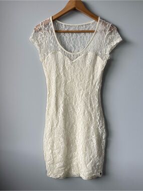 (S) Guess Ivory Lace Dress with Sheer Lace
